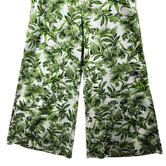 Midnight Sky NWT Linen Blend Women M Green Tropical Wide Leg Pants Boho Vacation - Picture 9 of 12